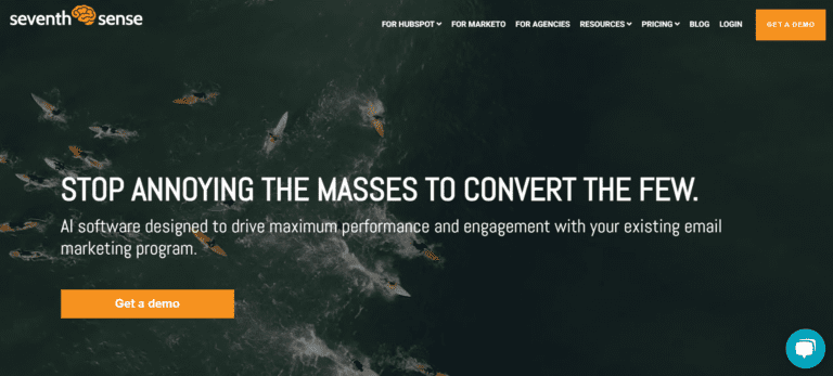 seventh sense's homepage with a headline reading "stop annoying the masses to convert the few" visual used in our ai tool round-up for small business marketing
